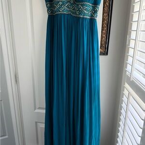 Aidan Mattox Embellished Blue Strapless Gown